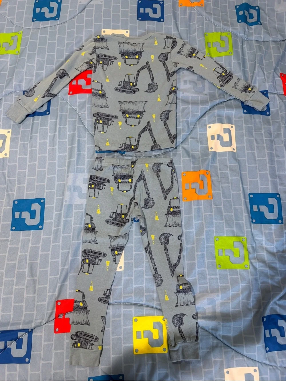 Carter's Light Blue Excavator Pajama Set with Yellow Accents